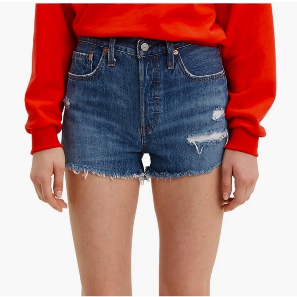 Levi’s 501 Button Fly High Rise Distressed Fringe Hem Cotton Shorts 31 NWT